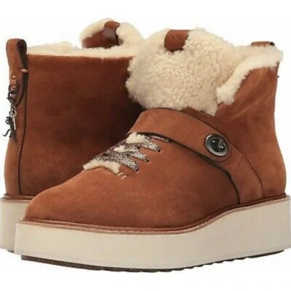Nwob Coach Urban Hiker Suede Ankle Shearling Cold Weather Boots